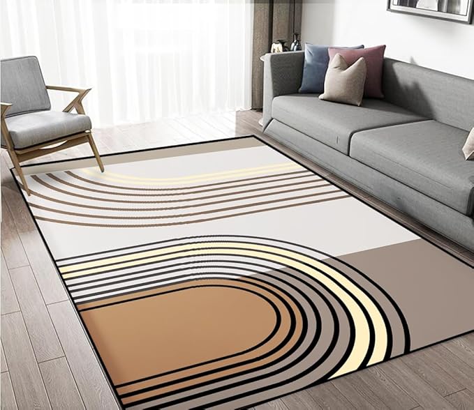 Abstract Washable Area Rug 4x6 Non Slip Durable High-Flow Carpet Contemporary Semi-Circular Line Area Carpet, Suitable for Living Rooms, Bedrooms and Home Offices