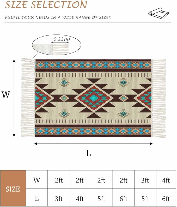 Boho Southwestern Kitchen Hallway Runner Rug 2X5 Ft Carpet, Washable Woven Aztec Abstract Geometric Throw Carpet with Tassel, Non-Shedding Vintage Native American Patterned Entryway Laundry Rugs