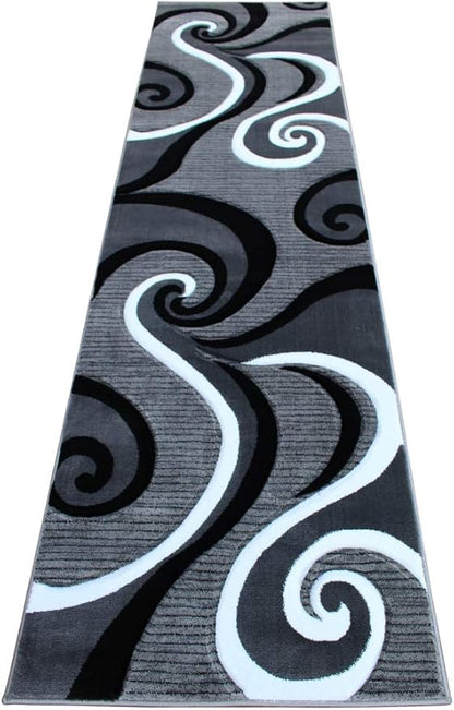 Masada Rugs Sophia Collection Hand Carved Runner Area Rug Modern Contemporary Grey White Black (2 Feet 8 Inch X 10 Feet) Runner
