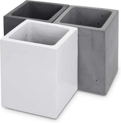 MyGift Pen Holder Pencil Holder For Desk,Pen Cup Holder For Desk,Concrete Desktop Pencil Cup,Modern Gray-Tone,Set of 3