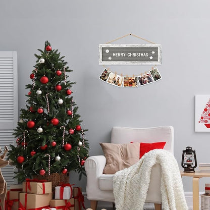 Picture Frames Hanging Display Wooden Board, Felt Letter Board with 340 Letters and 15 Clips, Photo Frames Collage Wall Decor for Family Birthday Mothers Day Party Gifts
