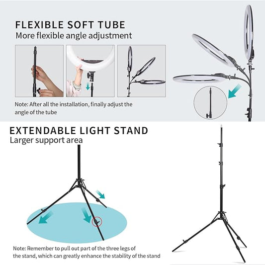 19 inch LED Ring Light Kit for Studio Portrait Photography, YouTube Video Recording, Live Streaming, Eyebrow Tattooing, Eyelash Beauty, Beauty Makeup and Lighting