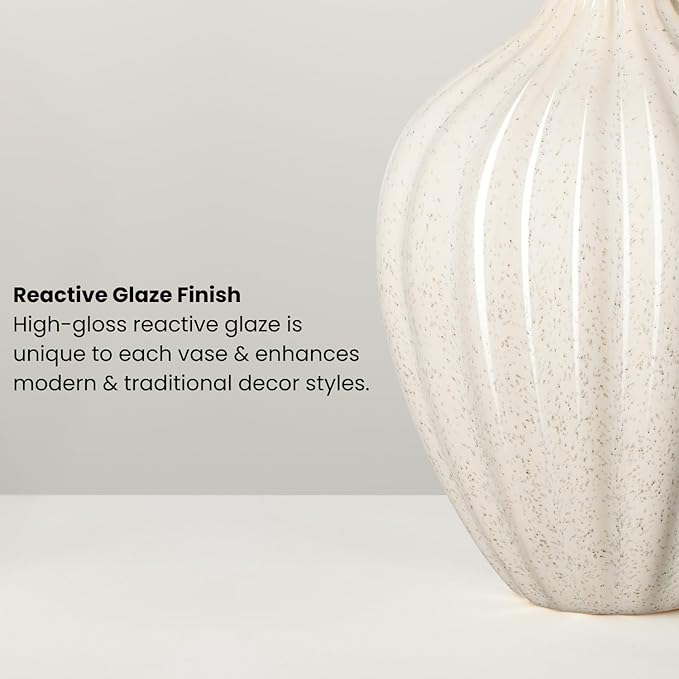 Torre & Tagus Allium Reactive Glaze Ceramic Bud Vase - 6 Inch Small Flower Vase & Small Ceramic Vases for Flowers, Handmade Ribbed Bud Vases for Home Decor & Wedding Decor for Table