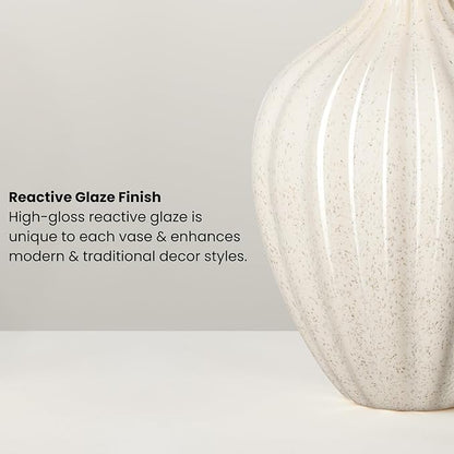 Torre & Tagus Allium Reactive Glaze Ceramic Bud Vase - 6 Inch Small Flower Vase & Small Ceramic Vases for Flowers, Handmade Ribbed Bud Vases for Home Decor & Wedding Decor for Table