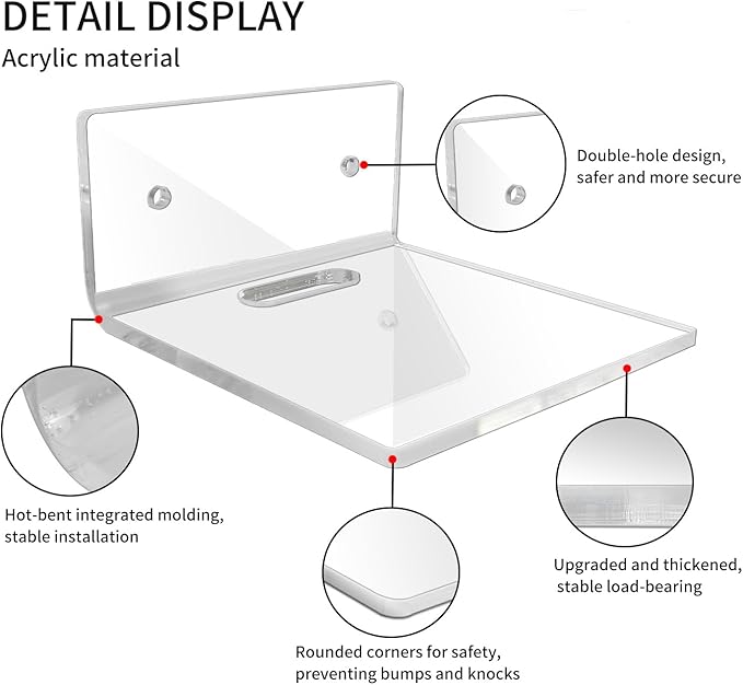 8 Pcs Clear Acrylic Floating Wall Shelves, Small Floating Shelves for Wall Shelf Acrylic Display Ledges, Small Corner Shelf for Bedroom Bathroom Book Speaker Hanging Shelves - Clear (4 Inch 8Pack)