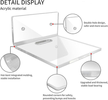 8 Pcs Clear Acrylic Floating Wall Shelves, Small Floating Shelves for Wall Shelf Acrylic Display Ledges, Small Corner Shelf for Bedroom Bathroom Book Speaker Hanging Shelves - Clear (4 Inch 8Pack)