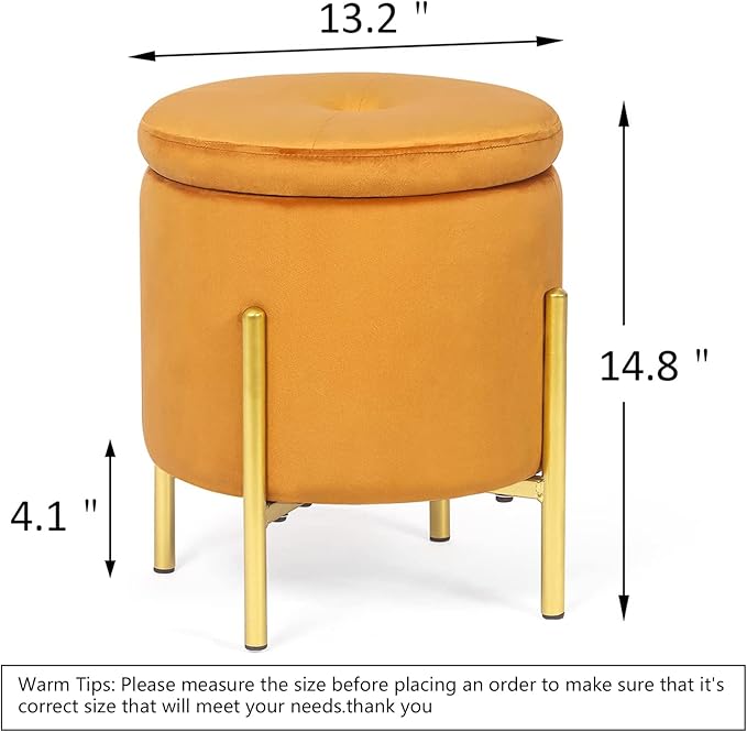 Adeco Upholstered Tufted Round Storage Ottomans, Orange Modern Velvet Footrest Ottomans with Storage for Couch