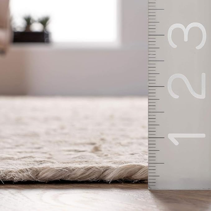 nuLOOM 4 Square Rigo Jute Hand Woven Area Rug, Off White, Solid Farmhouse Design, Natural Fiber, For Bedroom, Living Room, Dining Room, Hallway, Office, Kitchen, Entryway