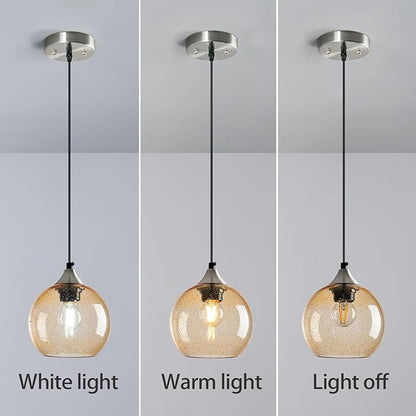 Light Brown Glass Pendant Lights Kitchen Island Globe Pendant Light Fixtures Modern Pendant Lighting for Bedroom Living Dining Room Light Fixture (5.9 in, 1 Pack)