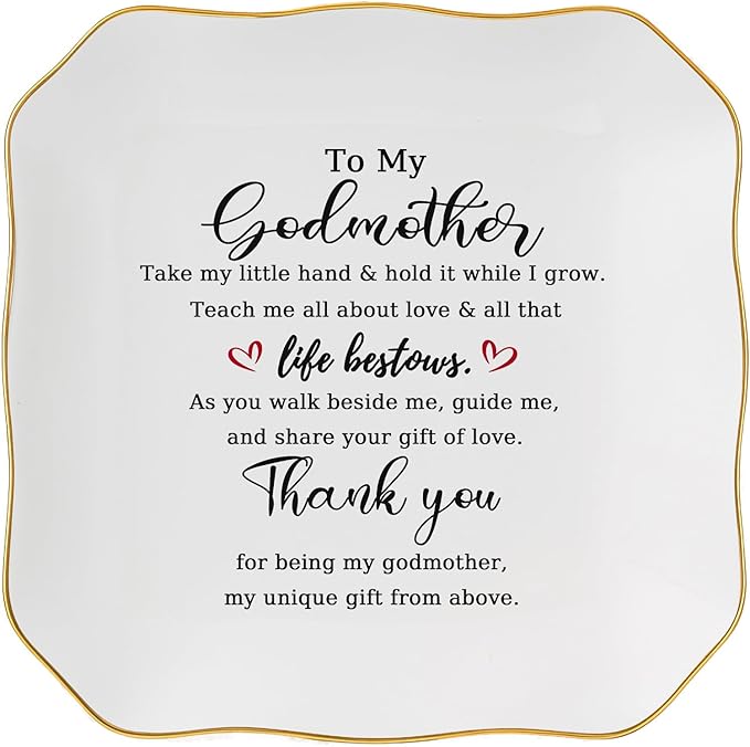 Godmother Gift Trinket Dish Jewelry Tray - To My Godmother Christmas Valentines Mother's Day Birthday Gifts for Godmother from Goddaughter, Madrina Gifts - Thank You for Being My Godmother