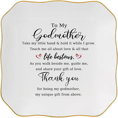Godmother Gift Trinket Dish Jewelry Tray - To My Godmother Christmas Valentines Mother's Day Birthday Gifts for Godmother from Goddaughter, Madrina Gifts - Thank You for Being My Godmother