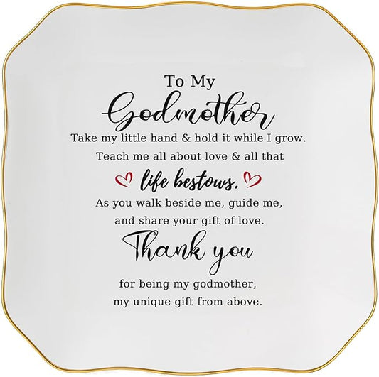 Godmother Gift Trinket Dish Jewelry Tray - To My Godmother Christmas Valentines Mother's Day Birthday Gifts for Godmother from Goddaughter, Madrina Gifts - Thank You for Being My Godmother