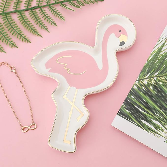 Stephanie Imports Flamingo Ceramic Trinket Plate and Decorative Jewelry Dish