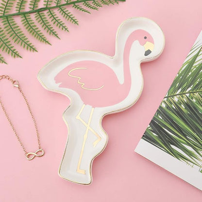 Stephanie Imports Flamingo Ceramic Trinket Plate and Decorative Jewelry Dish