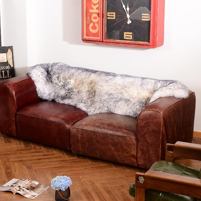 LLB Genuine Sheepskin Area Rug Wool Rug Fur Carpet Fluffy Shaggy Fur Rug for Living Room Kids Bedroom Real Sheepskin Throw Lambskin Rugs Sofa Mat Chair Seat Covers (Snow Grey, 2 x 6 ft Sheepskin)