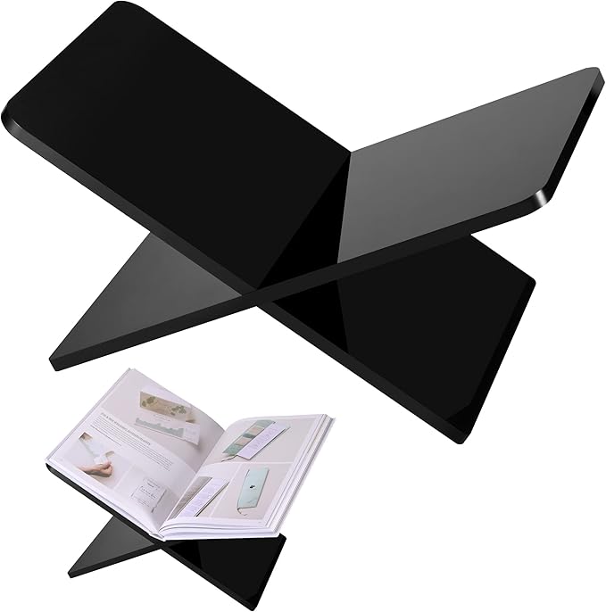 Acrylic Book Stand 11 x 7 x 6 in Large Open Book Display Stand for Cookbook Art Book Bible Guest Book - Coffee Table Book Stand for Reading - Black, Standard