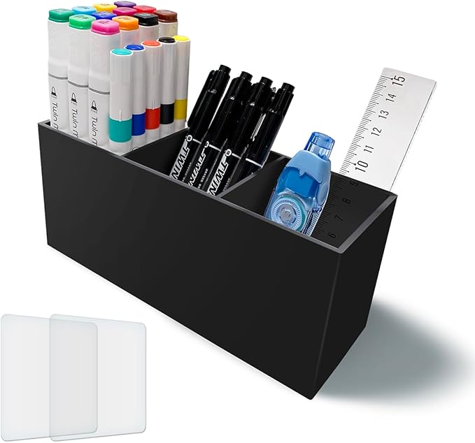 Acrylic Pen and Silverware Holder, Makeup Brush Cup,Desktop or Wall Mount Storage Organizer,Perfect for Office, Stationery, Kitchen and Bathroom Caddy,Desk Pencil Accessories.(Black)