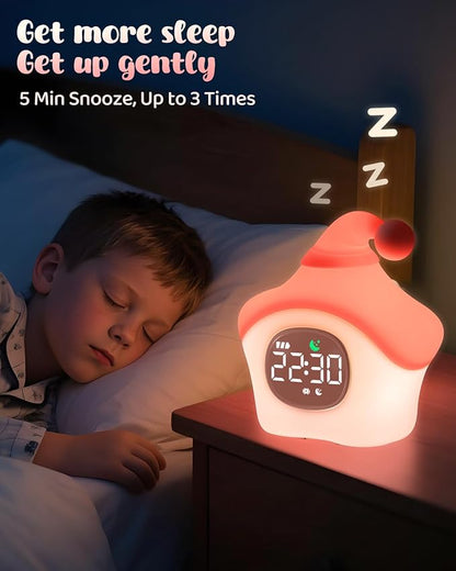 Star Alarm Clock with Night Light for Kids with Sleep Training and Sound Machine, Rechargeable Silicone Lamp OK to Wake Clock，Cute Animal Tabletop Lamp, Perfect Sleep Companion for Boys Girls, Pink