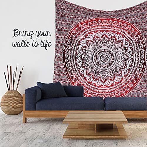 raajsee Red Mandala Ombre Tapestry Wall Hanging/Indian Cotton Boho Psychedelic Hippie Throw Tapestries//Elephant Wall Decor/Yoga Mat Beach Towel Blanket/A