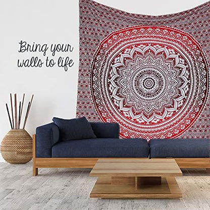 raajsee Red Mandala Ombre Tapestry Wall Hanging/Indian Cotton Boho Psychedelic Hippie Throw Tapestries//Elephant Wall Decor/Yoga Mat Beach Towel Blanket/A
