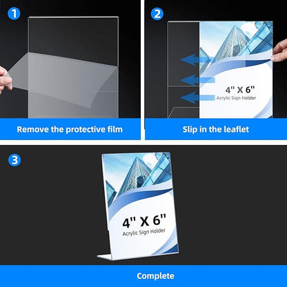 6 Pack Slanted Back Acrylic Sign Holders 4x6 for Business & Store, Tabletop Vertical Sign Holder with Anti-Slip Pads Clear Display Stand, for Menus Flyers Documents Office Restaurants Party Decoration