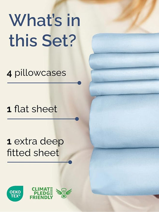 Extra Deep King Sheet Set - 6 Piece Breathable & Cooling Sheets - Hotel Luxury Bed Sheets Set - Easy & Secure Fit - Soft, Wrinkle Free & Comfy Sheets Set - Light Blue Sheet Set with Extra Deep Pockets
