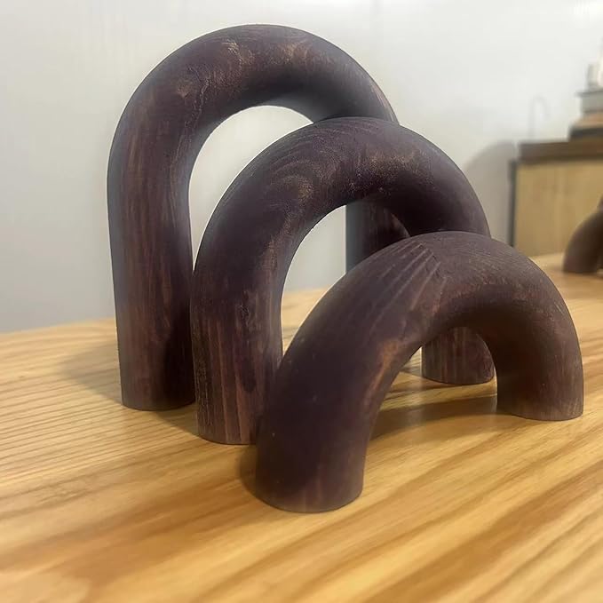 3Pcs Wood Arch Decor Accents - Home Book Table Decorative Rustic Arch Decor Modern Boho Minimalist Coffee Table Bookshelf Living Room Entryway Aesthetic Decorations Objects (Purple)