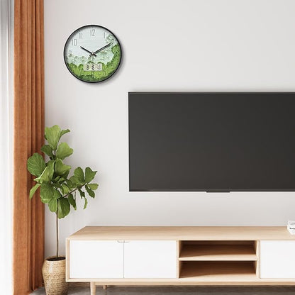 Modern Wall Clock with Temperature Green Forest Large Display Non-Ticking Battery Operated Clock with Date and Week for Kitchen Bedroom Living Room Farmhouse Decor 14 Inch