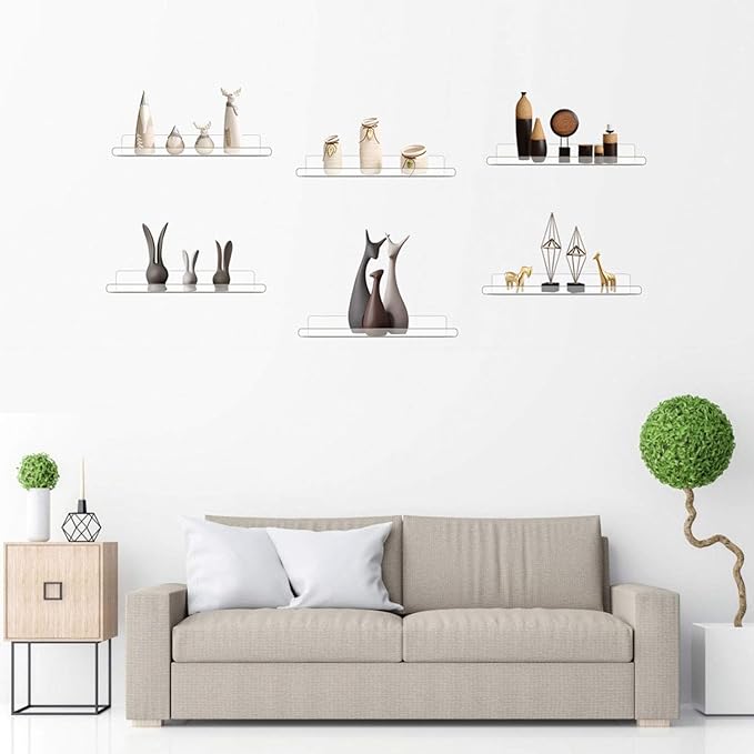 evron Acrylic Floating Shelves – 4-Pack Clear Wall Shelf for Bathroom, Bedroom, or Kitchen – Easy Installation with Adhesive (No-Drill) or Screws (Drill Required) – 13.8" Modern Rack (Clear 4 Pack)