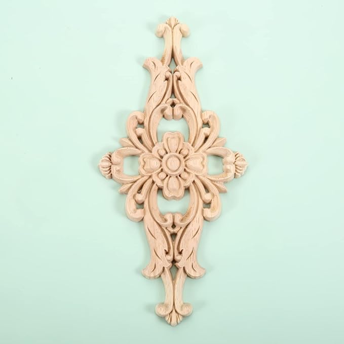 MUXSAM Wood Carved Appliques Furniture Decorative Onlays, 2Pcs Unpainted DIY Center Carving Decal for Door Wall Ceiling Cabinet Dresser Mirror Bed Mantel Bench Decoration, 20x10cm/7.8"x3.94"