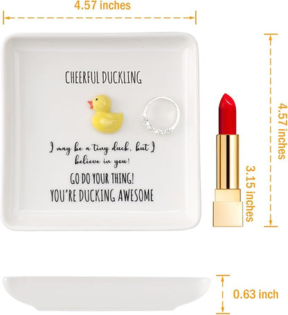 HOME SMILE Duck Ring Dish Tray-Birthday Gifts for Women Friends Mothers Day Graduation Teacher Appreciation Retirement Christmas,Cheer Up Support-You're Ducking Awesome,Stocking stuffers under 10
