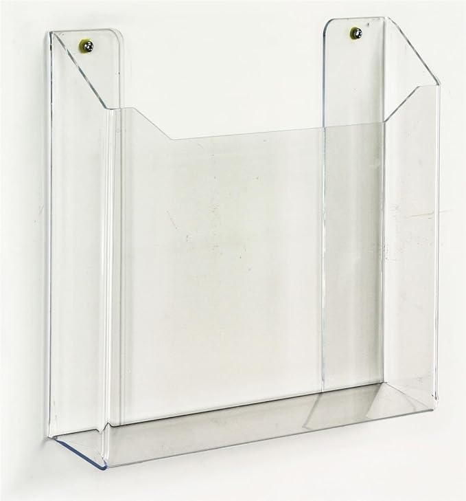 Single Pocket, Clear Acrylic, Wall Mounted Newspaper Display Rack, Frameless Design, Polished Edges, Includes Mounting Hardware, 13-3/8 x 11-1/2 x 2-1/4-Inch - Sold in A Set of 2
