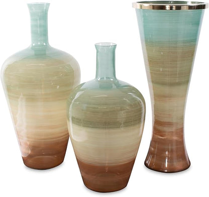 Howard Elliott Multicolor Capri Stripe Glass Bottle Vase for Flowers, Modern Abstract Design Decorative Bottle Vase for Weddings, Floral Arrangements & Decoration, Short, 19 x 10.5 x 10.5 Inch