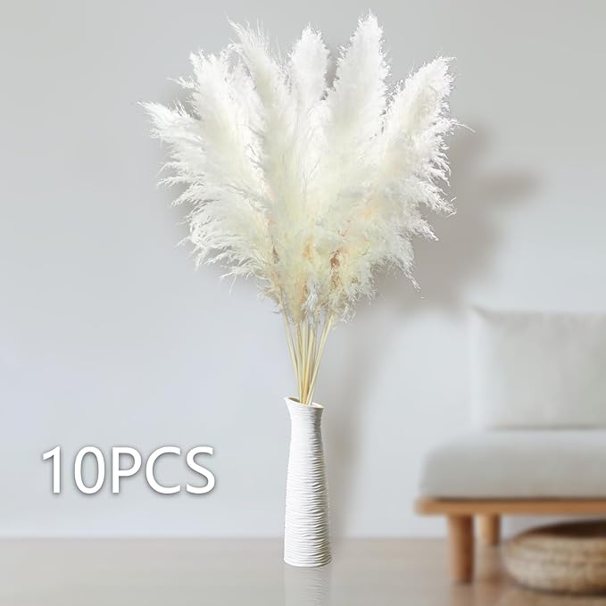 10pcs 46'' White Pampas Grass Tall Decor - Pompas Floral, Tall Pampas Grass for Floor Vases, Living Room Floor, Floor Plants, Plumas para, and Grass Wall Decor