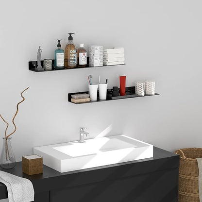 Sezanrpt 36 Inches Acrylic Long Wall Shelf Set of 2, Black Wall Mounted Acrylic Bathroom Storage Shelves Display Organizer, Floating Shelf for Bottle Oragnizer, Spice, Wine, Toys, Controller, Cup