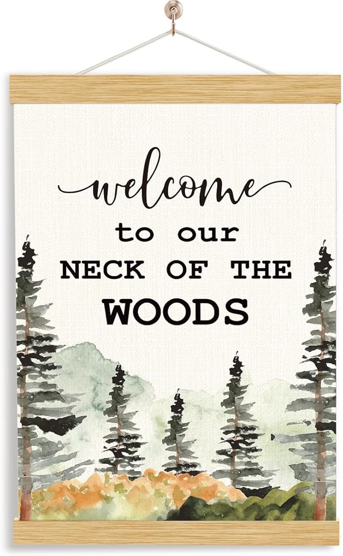 YGSDZY Forest Canvas Poster, Welcome to Our Neck of the Woods Poster, Decorative Canvas Posters for Front Door Porch, Door Hanger, Outdoors Lover Decoration for Home Cottage, 11.8 * 15.7
