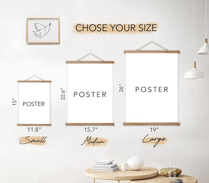 3 Pack Vintage Poster (Small), Hanging Poster Hanger Frame, Retro Style of Wall Art Prints, Printed on Linen with Wood Frames, Ready to Hang