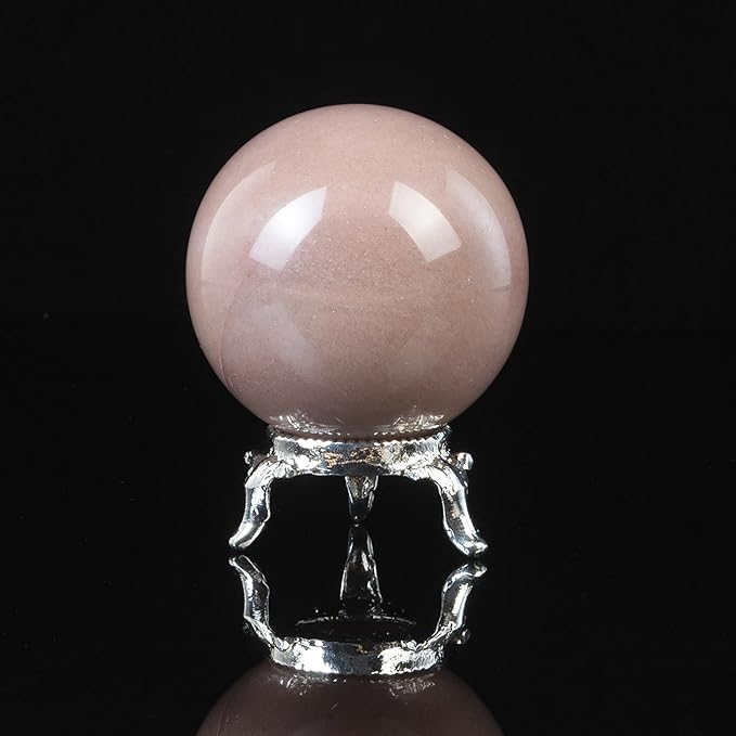 Crocon 45mm Pink Agate Stone sphere Ball with Metal Stand 1400+ Carats Gemstone Ball Healing Sphere Sculpture Figurine for Fengshui Divination Home Decoration Photography Crystal Sphere