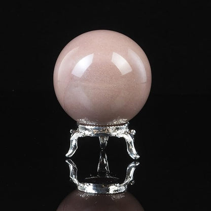 Crocon 45mm Pink Agate Stone sphere Ball with Metal Stand 1400+ Carats Gemstone Ball Healing Sphere Sculpture Figurine for Fengshui Divination Home Decoration Photography Crystal Sphere