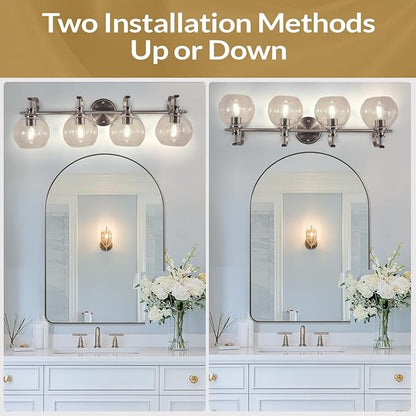 ANDY STAR Bathroom Light Fixtures, Brushed Nickel Vanity Light, 4 Light Bathroom Wall Lights, 30.5 Inch Modern Silver Wall Sconces, E26 Base Bulbs Required, UL Certified