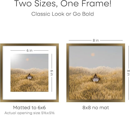 Homeforia 8x8 Picture Frames Bronze, High End Metal 8 x 8 Square Photo Frame with Mat 6 by 6, 8x8 Brass Frame Matted to 6x6 inch Print, 8by8 Wall or Tabletop Frames, Tempered Glass, Wall Kit, Set of 3