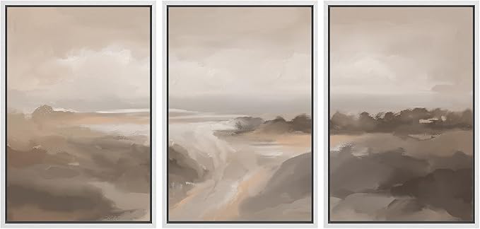 MUDECOR Framed Canvas Print Wall Art Serene Landscape Neutral Coastal Illustrations Realism Decorative for Living Room, Bedroom, Office - 16"x24"x3 White