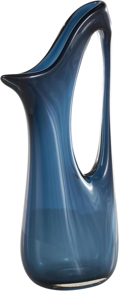 Deco 79 Glass Abstract Decorative Vase Ombre Centerpiece Vase with Cutout Handle and Elongated Opening, Flower Vase for Home Decoration 10" x 5" x 21", Blue