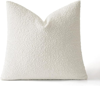 MIULEE Textured Boucle Throw Pillow Cover White Accent Solid Eruo Sham Christmas Pillow Case Decorative Soft Pack of 1 Couch Cushion Chair Sofa Bedroom Livingroom Home Decor,24x24 Inch