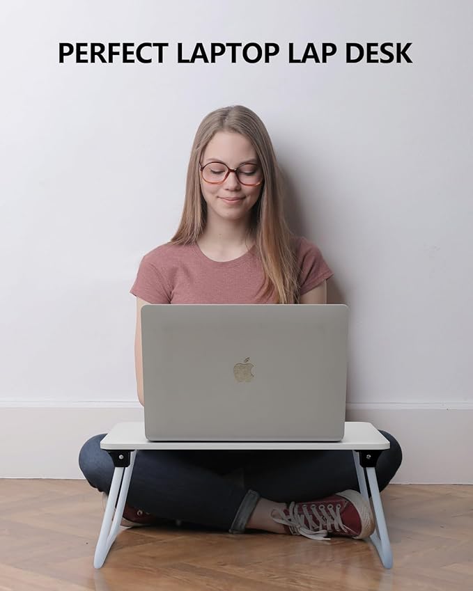 Portable Lap Desk Bed Desk Lap Table Bed Table, Laptop Stand Breakfast Serving Tray, Foldable & Lightweight Mini Table, Lap Tablet Desk for Sofa Couch Floor - White