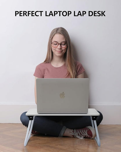 Portable Lap Desk Bed Desk Lap Table Bed Table, Laptop Stand Breakfast Serving Tray, Foldable & Lightweight Mini Table, Lap Tablet Desk for Sofa Couch Floor - White