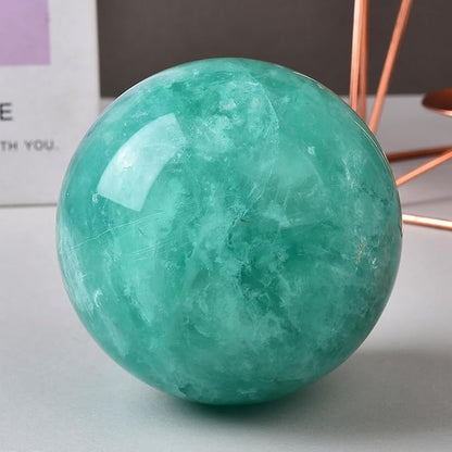 Large Green Fluorite Crystal Ball with Stand Natural Crystals Sphere Gemstone Ball Meditation Witchcraft Home Decor 110-120mm/4.3-4.7"