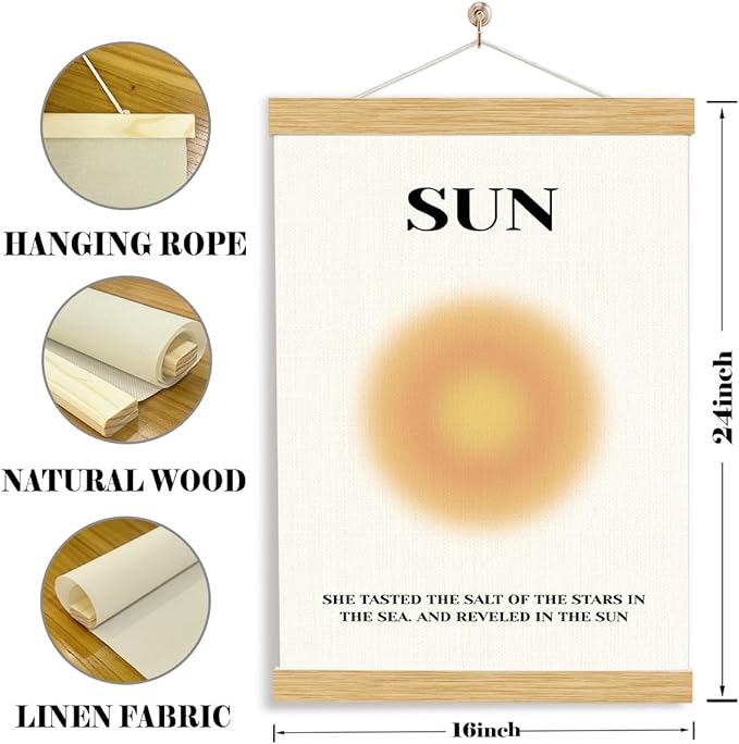 YGSDZY Sun Hanging Poster, Canvas Wall Art, Rustic Hanging Canvas Poster, Sun Decor, Gallery Decor, Aesthetic Fabric Posters for Bedroom, Living Room Decors, Gift for Her, 11.8 * 15.7