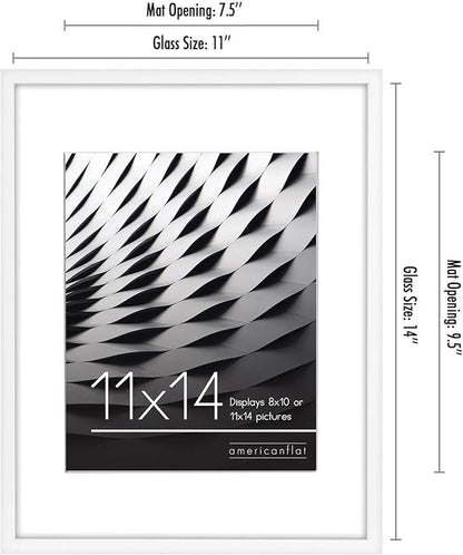 Americanflat 11x14 Picture Frame with Shatter-Resistant Glass - Use as 8x10 Frame with Mat or Display 11x14 Photo Without Mat - Streamline Collection - Thin Border Picture Frames for Wall - White