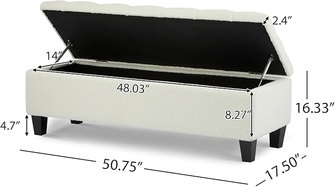 Ottoman Bench with Storage, Beige